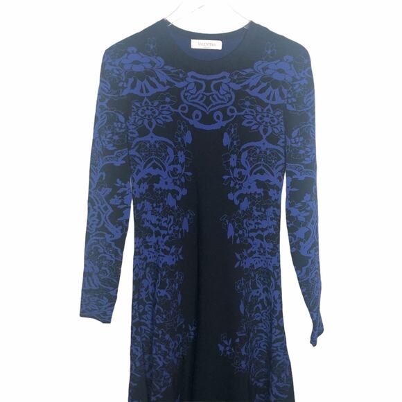 Valentino Delft Jacquard Long Sleeve Midi Sweater Dress Knit Blue M $3960 2020 - Picture 7 of 14